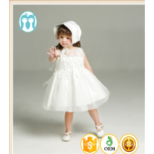 2017 Flower Baby Girl Christening Wedding Party Pageant Lace Dress Newborn Infant First Communion Dresses with hat